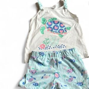 Girls Turtle Tank & Shorts Set in Mint and White